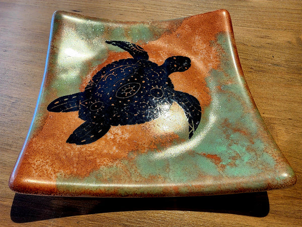 Copper Sea Turtle - Fused glass plate