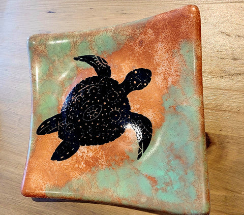 Copper Sea Turtle - Fused glass plate