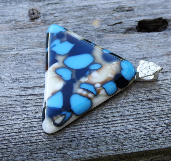 Reactions! Blues, Browns and Cream Triangle Fused Glass Pendant