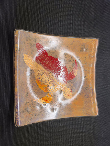 Screenprinted Turtle Fused Glass Dish 6" x 6"
