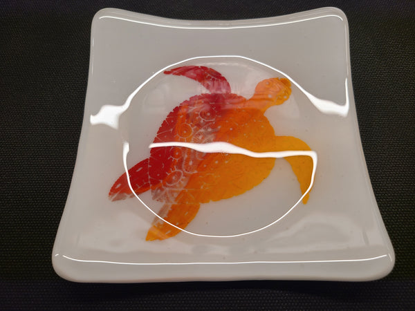 Screenprinted Turtle Fused Glass Dish 6" x 6" white base