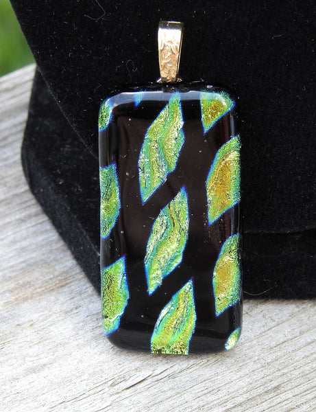 Surfing Green Textured Dichroic Fused Glass Pendant