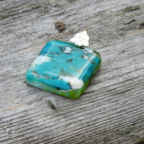Ephemeral Sky Scene - Teal and White Fused Glass Pendant