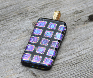 Hip to Be Square Dichroic Fused Glass Pendant