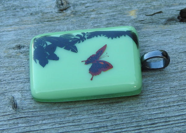 Tropical Dancing Butterfly Fused Glass Pendant