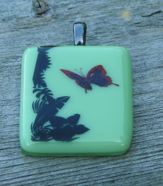 Tropical Dancing Butterfly Fused Glass Pendant