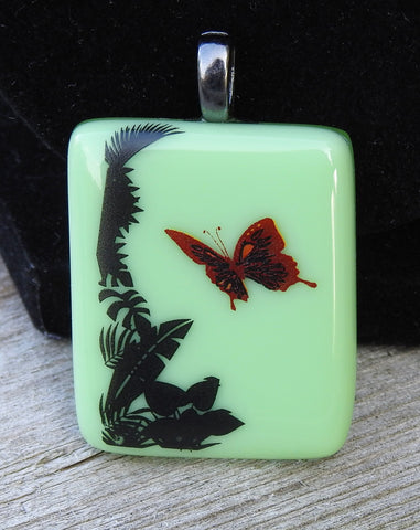 Tropical Dancing Butterfly Fused Glass Pendant