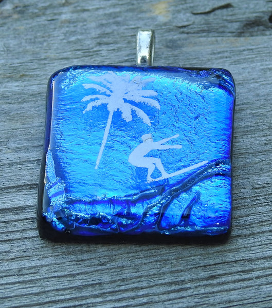 Surf's Up - Deep Blue Sea Dichroic Fused Glass Pendant