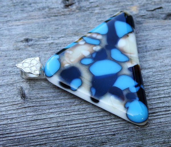 Reactions! Blues, Browns and Cream Triangle Fused Glass Pendant