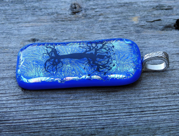 Natural Woman Tree - Blue Dichroic Fused Glass Pendant