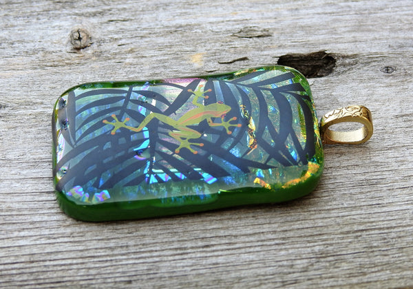 Colorful Jungle Rainforest Frog - Layered Dichroic Fused Glass Pendant