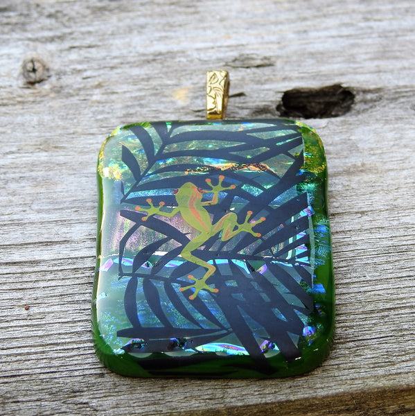Colorful Jungle Rainforest Frog - Layered Dichroic Fused Glass Pendant