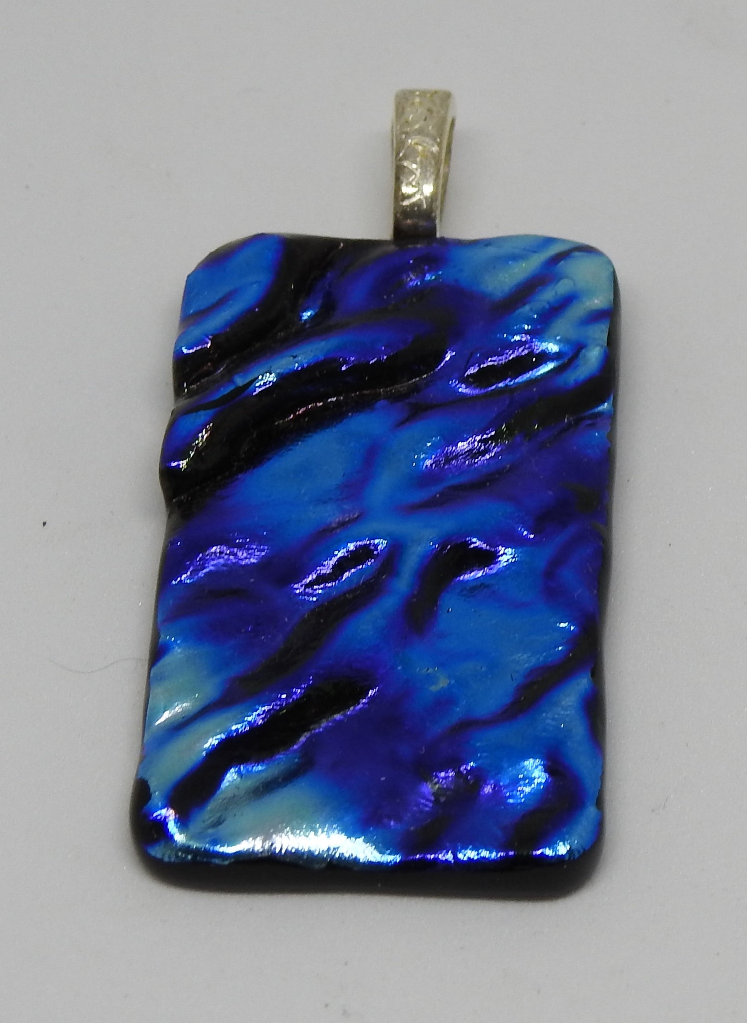 Blue Purple and Silver Heavily Textured Dichroic Fused Glass Pendant