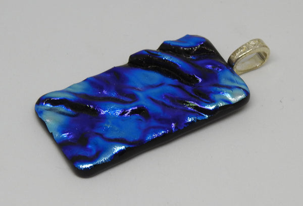 Blue Purple and Silver Heavily Textured Dichroic Fused Glass Pendant